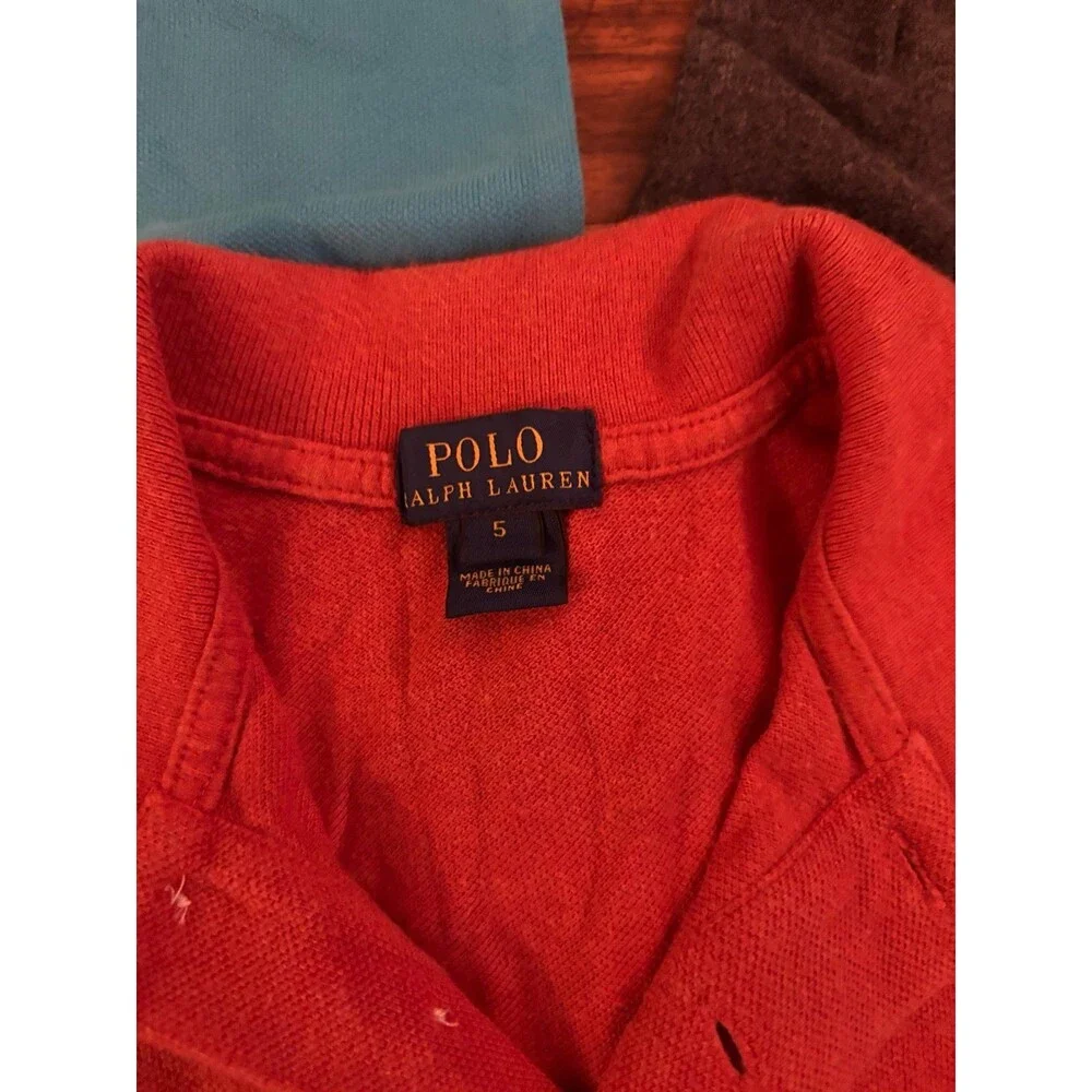 Lot of 3 Polo Ralph Lauren Boys Short Sleeve Polo Shirts Size 5 Blue Gray Orange